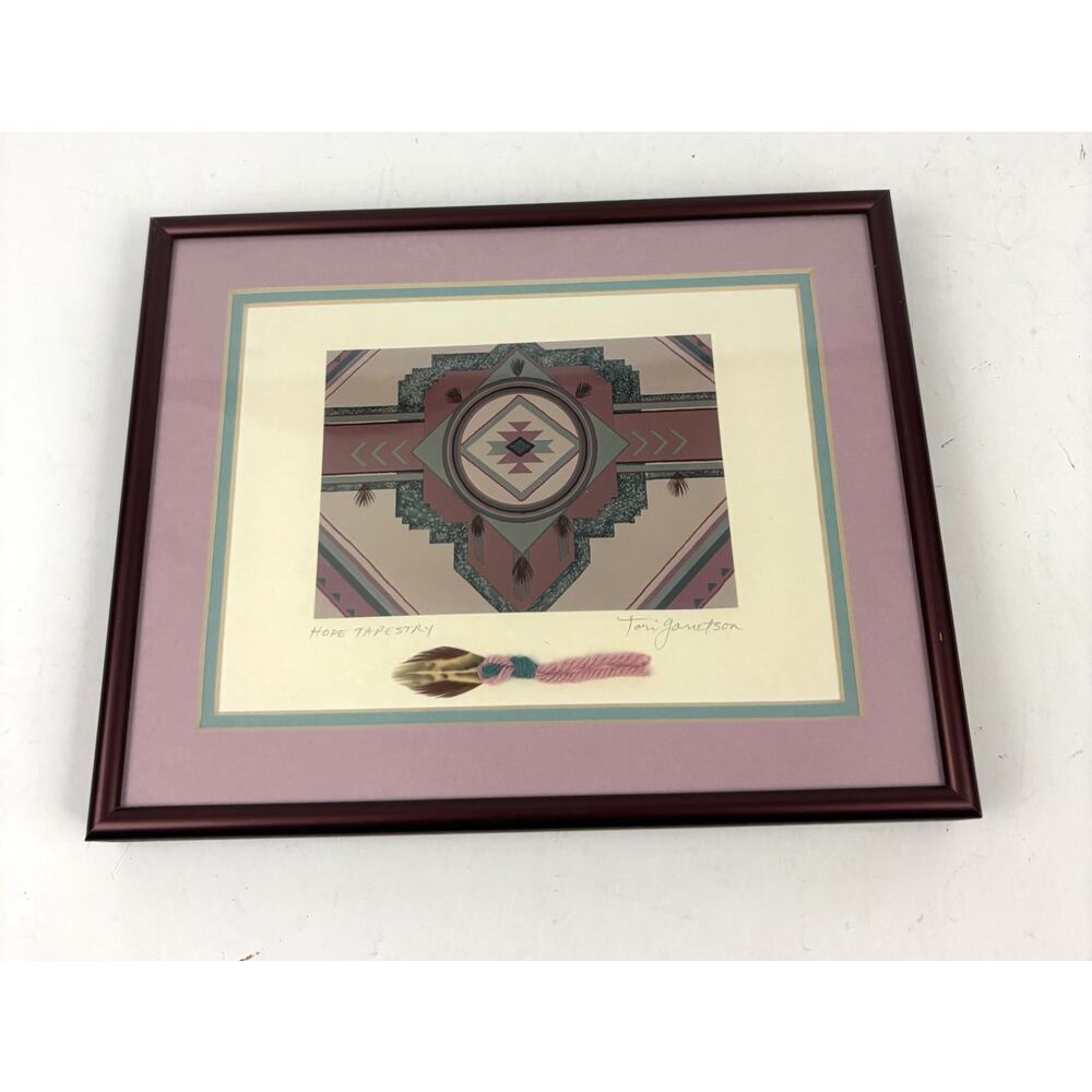 VTG Tori Garretson Mixed Media Hope Tapestry Southwest Wall Art- Signed Framed‎
